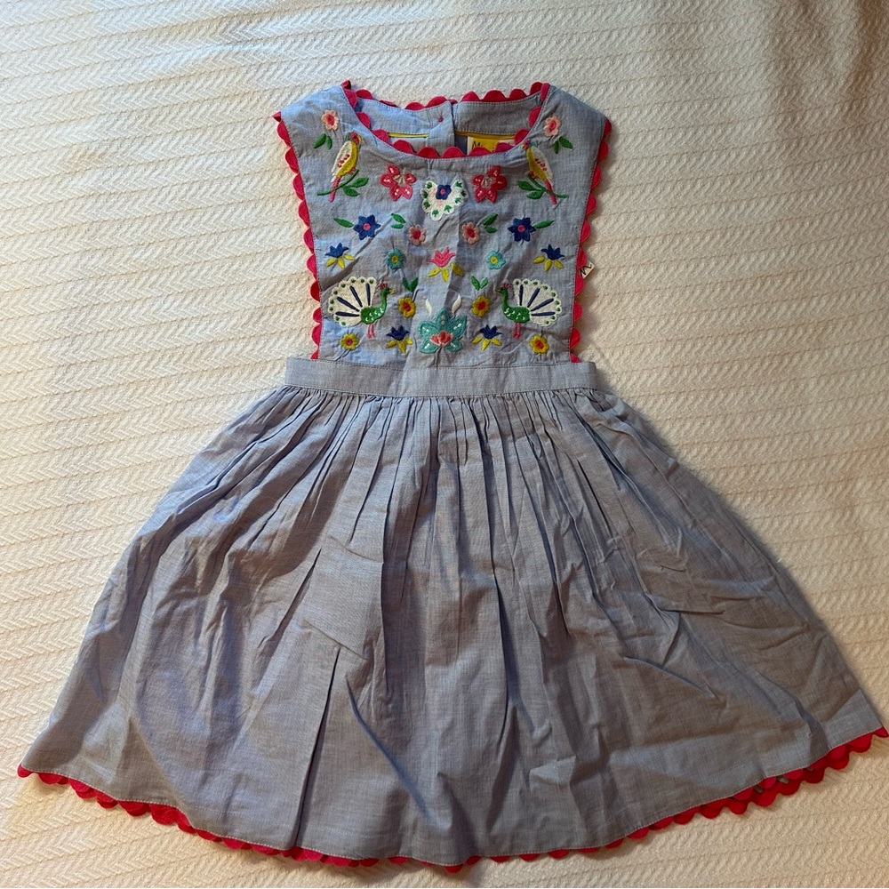 NWT Mini Boden Blue Pinafore Dress 6-7 Small